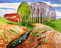 Springtime Landscape with Red House